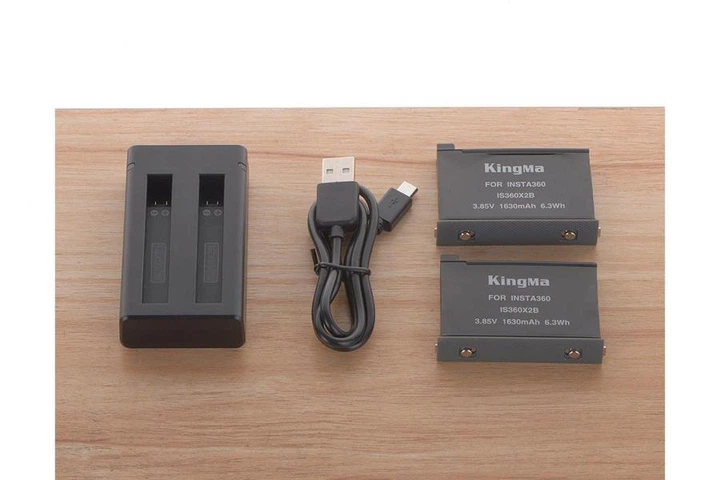 3-Pack IS360XB2 комплект з 2 акумуляторів KingMa для Insta IS360XB2 та подвійного зарядного пристрою - зображення 2
