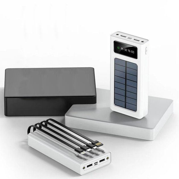 Power Bank на солнечной батарее Kamry 30000 mAh (реальная ёмкость) 2хUSB и встроенные кабеля MicroUSB/Lightning/Type-C/USB Белый - изображение 5