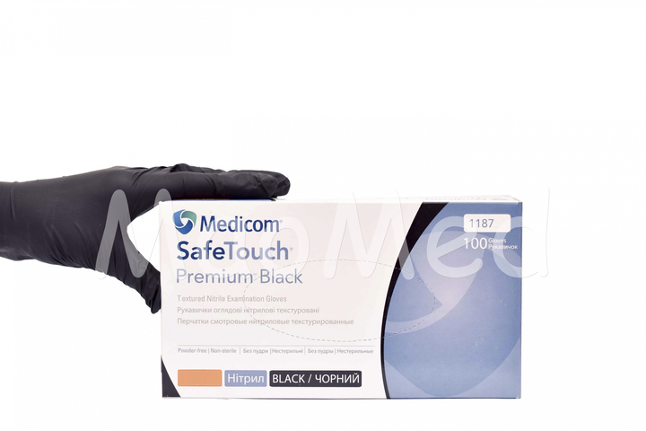 Нітрилові рукавиці Medicom SafeTouch® Premium без пудри текстуровані розмір S 100 шт. Чорні (5.0 г) - зображення 1