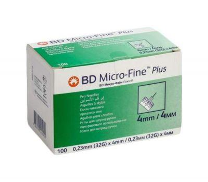 Голки 4 мм для шприц-ручок інсулінових - BD Micro-Fine Plus 32G, 100 шт - изображение 1