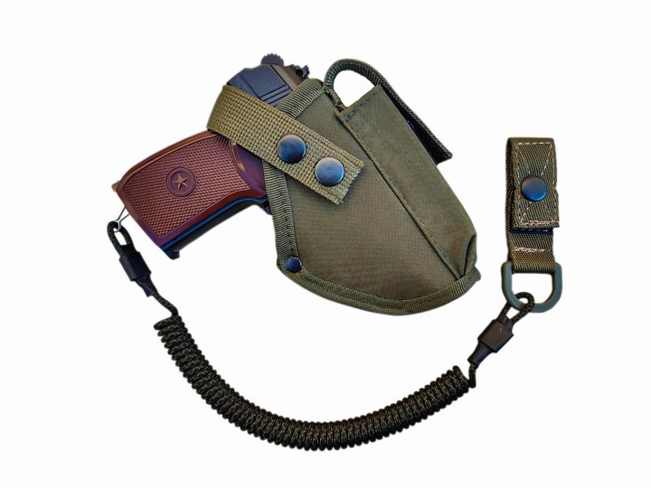 Кобура для пістолета ПМ макарова Олива з підсумком під магазин + шнур страхувальний тренчик 972 MS - зображення 1