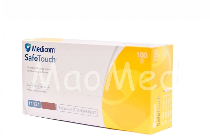 Перчатки виниловые Medicom SafeTouch® без пудры прозрачные S 100 шт - изображение 1