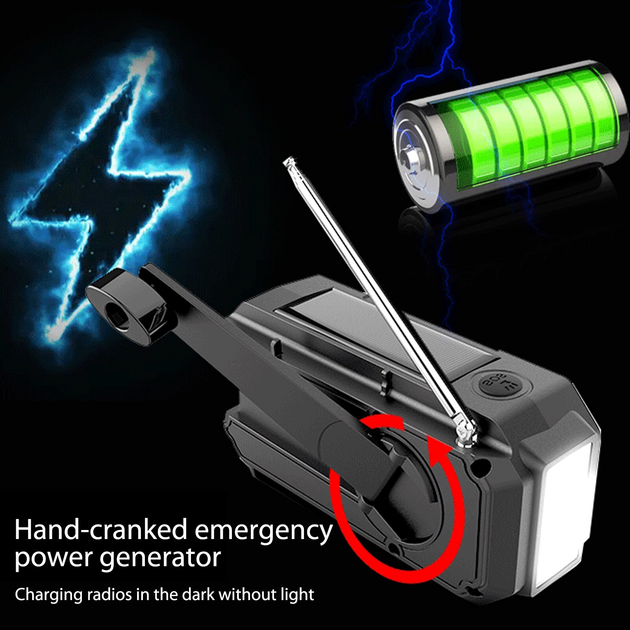 Портативное динамо-радио с зарядкой USB, Power Bank, солнечной панелью ...