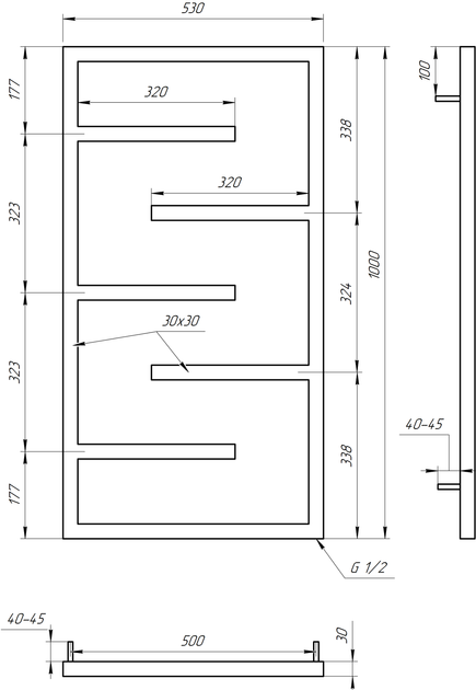 Полотенцесушитель водяной Genesis Aqua Infinite 100x53 см Черный (GA-4002) - изображение 2