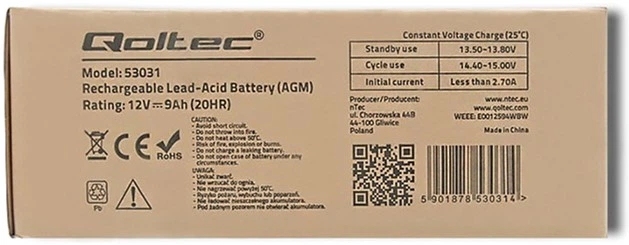 Akumulator Qoltec AGM 12V-9Ah max. 135A (53031) - obraz 6
