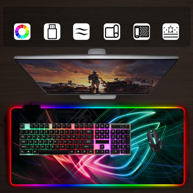 Геймерський килимок для мишки SKY (GMS-WT 8030/191) Planets / RGB підсвічування / 80x30 см - зображення 3