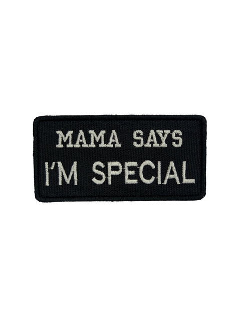 Шеврон на липучці Мама каже я особливий Mama says i'm special 9см х 4.5см чорний (12048) - зображення 1