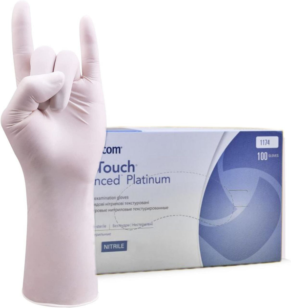 Перчатки нитриловые Medicom SafeTouch® Platinum White без пудры текстурированные размер L 1000 шт. Белые (3.6 г) - изображение 1