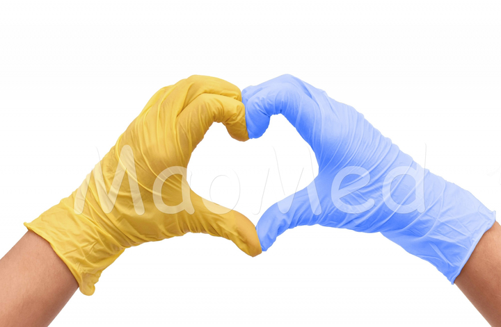 Перчатки нитриловые Medicom Blue and Yellow текстурированные без пудры голубые и желтые размер S 200 шт (3,6 г) - изображение 1