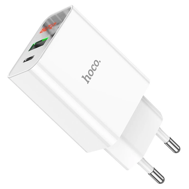 Швидкий зарядний пристрій Hoco. C100A з цифровим дисплеєм, виходами Type C PD 20W та USB 18W, швидка зарядка - Фото 4 Швидкий зарядний пристрій Hoco. C100A з цифровим дисплеєм, виходами Type C PD 20W та USB 18W, швидка зарядка - зображення 4