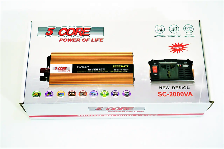 Инвертор автомобильный 5 Core 12V-220V 2000W преобразователь напряжения gold - изображение 5
