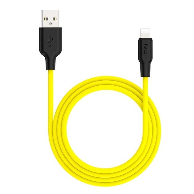 Кабель HOCO X21 Plus USB to iP 2.4A, 1m, silicone, silicone connectors, Black+Yellow (6931474711847) - изображение 3