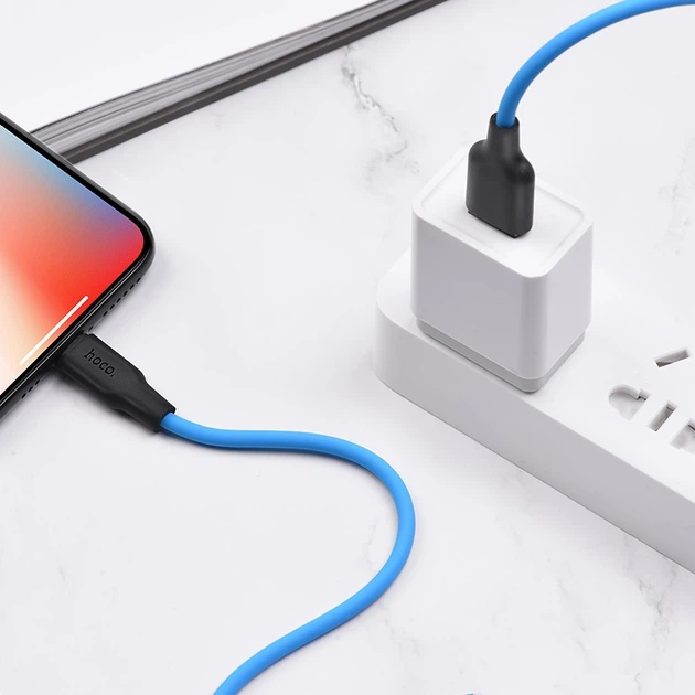 Кабель HOCO X21 Plus USB до iP 2.4A, 1m, silicone, silicone connectors, Black+Blue (6931474711830) - Фото 4 Кабель HOCO X21 Plus USB до iP 2.4A, 1m, silicone, silicone connectors, Black+Blue (6931474711830) - зображення 4