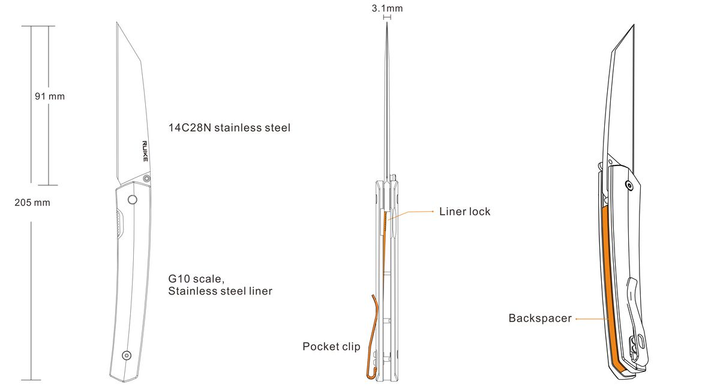 Нож складной карманный, туристический замок Liner Lock Ruike P865-B Black 205 мм - изображение 2