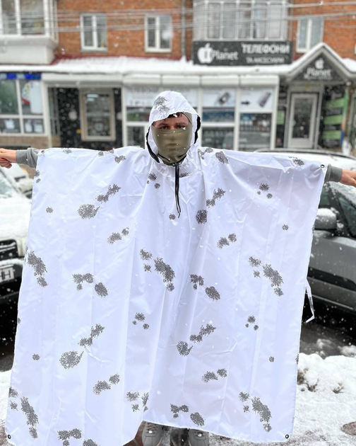Водовідштовхуючий плащ для військових Зимовий камуфляж Клякса армійський дощовик військовий плащ-дощовик - зображення 1