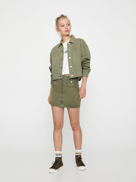 Pull and bear khaki hotsell denim jacket