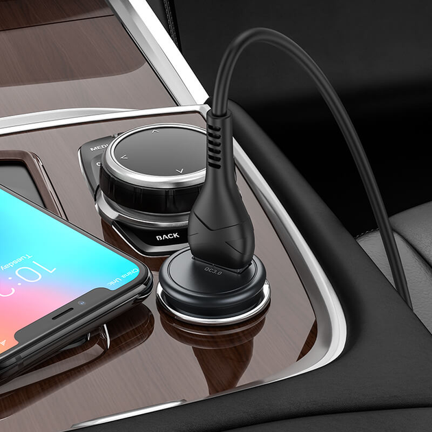 Автомобильная зарядка с быстрой зарядкой QC3.0 + MicroUSB кабель HOCO Z43 |1USB, 3A, QC, 18W| Черный - изображение 6