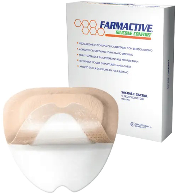 Поліуретанова губчаста пов'язка Farmac-Zabban силіконова адгезивна з бортом Farmactive Silicone comfort 10 х 10 см (1701451010) - зображення 1