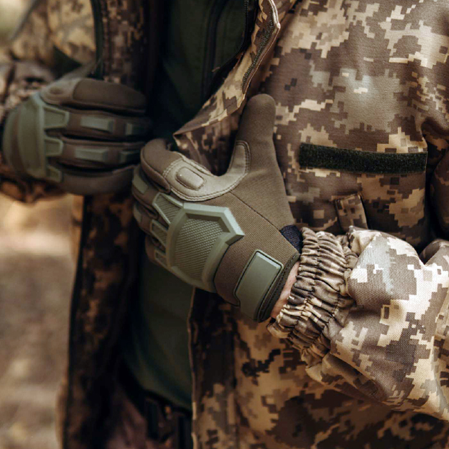 Тактичні сенсорні рукавички з накладками хакі 3223h L - зображення 1