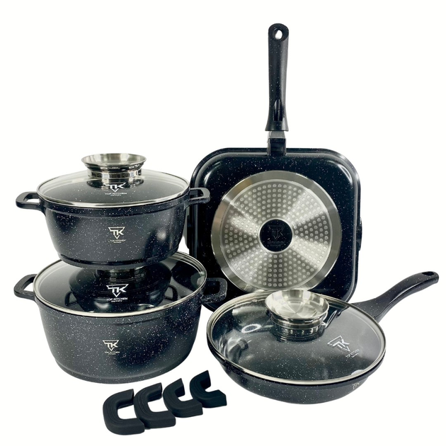 Набор посуды с гранитным антипригарным покрытием 11 предметов Top Kitchen TK-00031, Набор кастрюль и сковорода черный - изображение 2