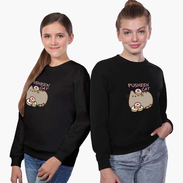 Свитшот для девочек Кот Пушин (Pusheen Cat) (9509-3346-6) 134-140 см Черный - изображение 5