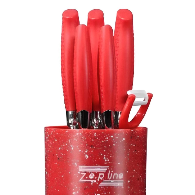 Профессиональный набор ножей Zepline ZP-046 с подставкой набор кухонных ножей 7 предметов Красный - изображение 3