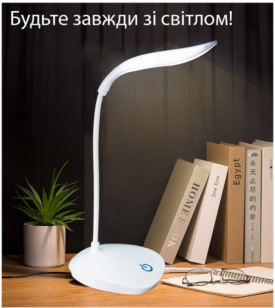Лампа настільна акумуляторна "Гусяча шия", зарядка від USB, 3 режима ...