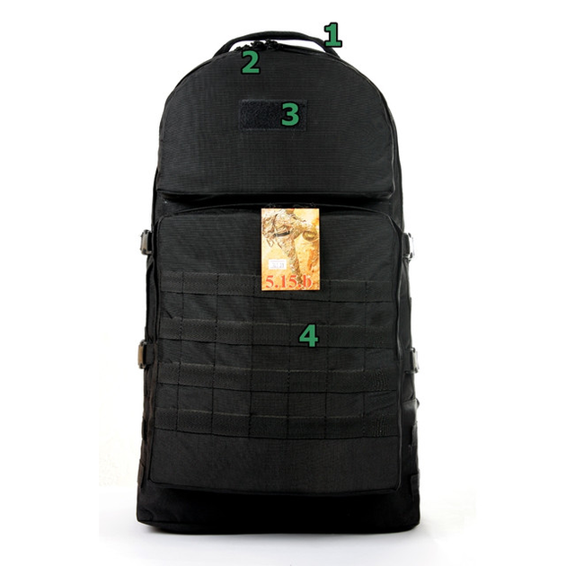 Тактический армейский туристический крепкий рюкзак 5.15.b 60 литров Черный. - изображение 2