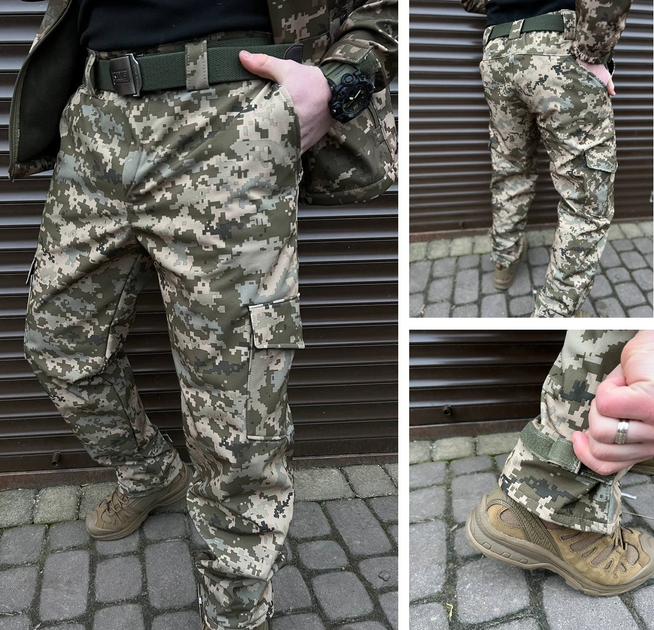 Тактичні штани soft shell піксель ВСУ Premium, Військові штани ЗСУ, Тактичні штани на флісі 56р. - зображення 1
