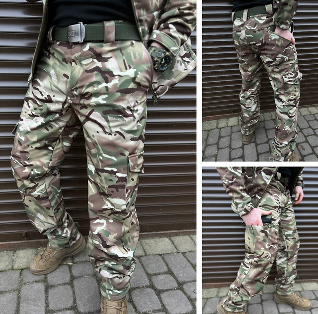 Тактические штаны soft shell мультикам ВСУ Premium, Военные штаны мультикам ЗСУ, Тактические штаны на флисе 46р. - изображение 1