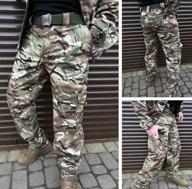 Тактичні штани soft shell мультикам ВСУ Premium, Військові штани мультикам ЗСУ, Тактичні штани на флісі 48р. - зображення 1