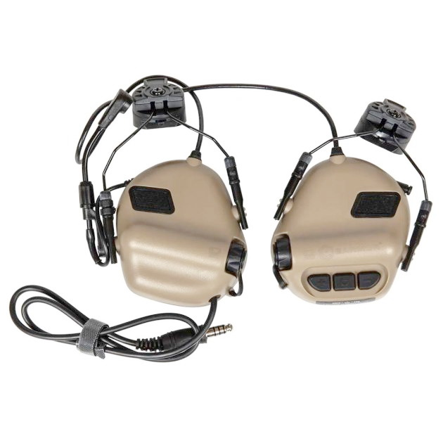 Активні навушники для стрільби з гарнітурою та кріпленням на шолом Opsmen Earmor M32H Койот Тан (150270) - зображення 2