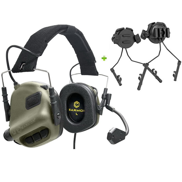 Активні стрілецькі навушники з мікрофоном Earmor M32 + Кріплення на шолом з рейкою Picatinny (150204) - зображення 1