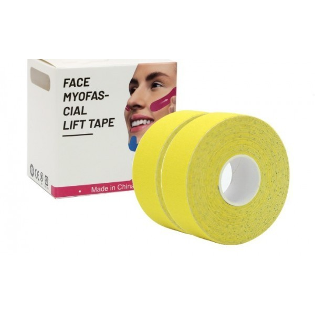 Тейп Кинезио 2,5 см, кинезиологическая лента для лица, Kinesiology Tape, 2,5 см, упаковка 2 шт, Желтый - изображение 1