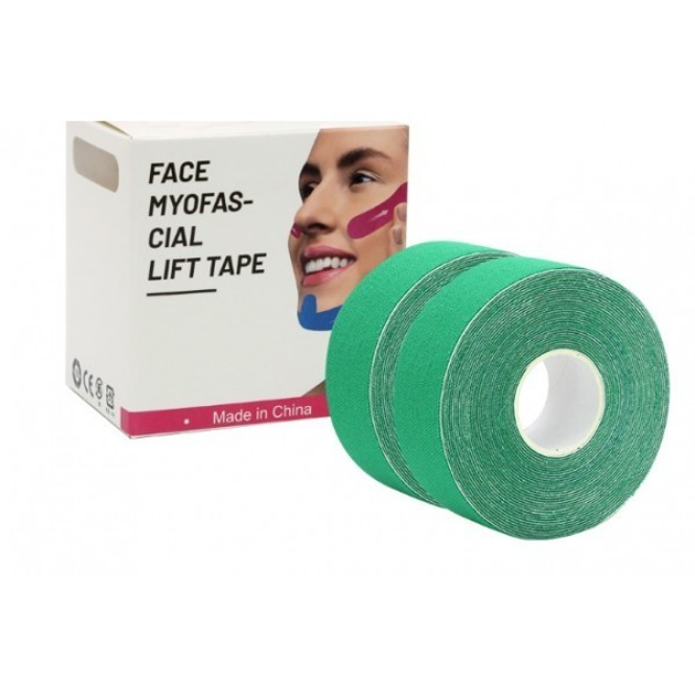 Тейп Кінезіо 2,5 см, кінезіологічна стрічка для обличчя, Kinesiology Tape, 2,5 см, упаковка 2 шт, Зелений - зображення 1