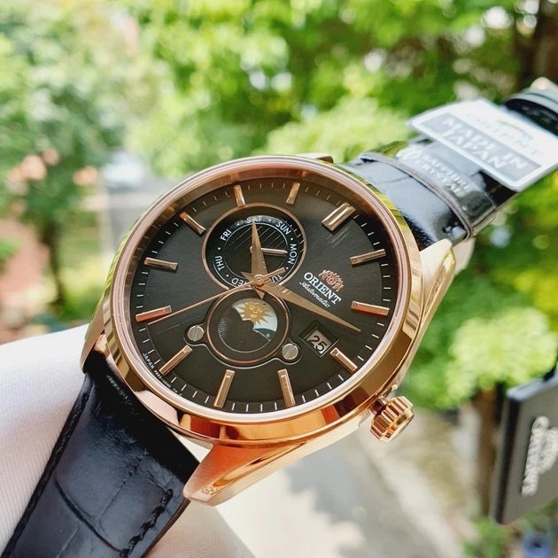 Мужские часы Orient RA-AK0309B10B Золото\Черный с черным кожаным