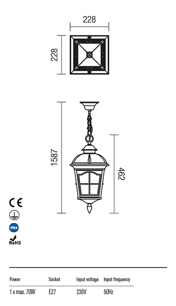 Підвісний вуличний світильник YORK SU E27 1X70W IP44 BR (5.1.1) Redo 9649 - изображение 3