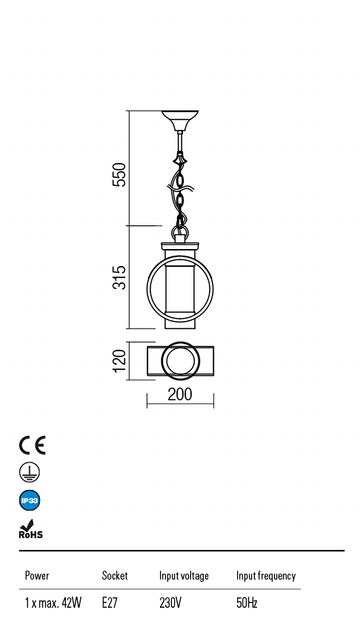 Підвісний вуличний світильник COMPASS SU E27 42W IP23 CF (5.1.1) Redo 9572 - изображение 3