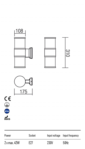 Бра вуличне EXTER AP E27 2X42W IP54 BR (5.1.1) Redo 9378 - Фото 3 Бра вуличне EXTER AP E27 2X42W IP54 BR (5.1.1) Redo 9378 - зображення 3