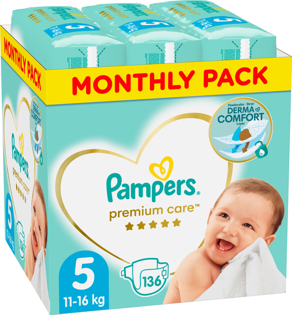 Pieluchy Pampers Premium Care Rozmiar 5 (11-16 kg) 136 szt. (8001090959690) - obraz 1