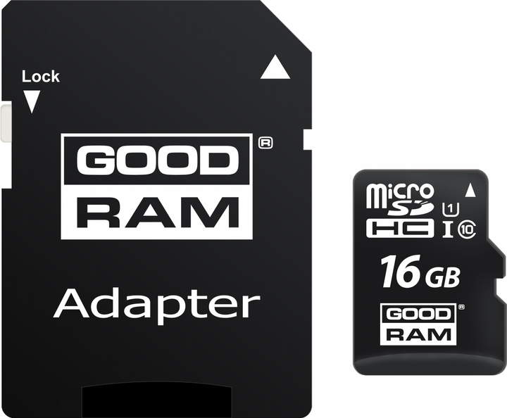 Goodram microSDHC 16GB UHS-I class 10 + adapter (M1AA-0160R12) - obraz 1