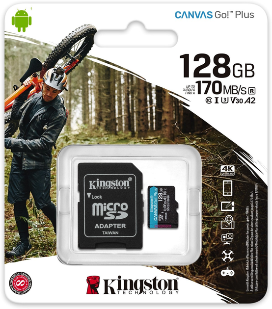 Kingston MicroSDXC 128GB Canvas Go! Plus Class 10 UHS-I U3 V30 A2 + SD-адаптер (SDCG3/128GB) - зображення 7