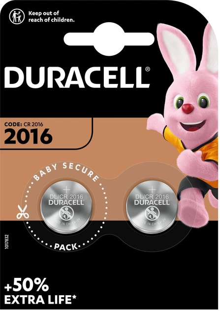 Спеціалізована літієва батарейка типу «таблетка» Duracell 2016 3V,(DL2016/CR2016), 2 шт. (5000394045736) - зображення 2