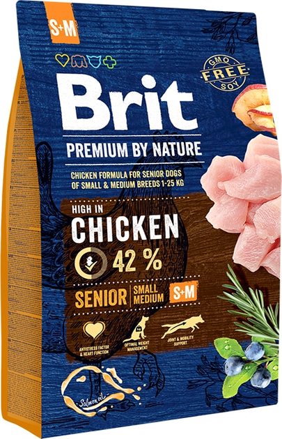 Sucha karma dla starszych psów BRIT Premium Senior S+M z kurczakiem 3 kg (8595602526390) - obraz 1