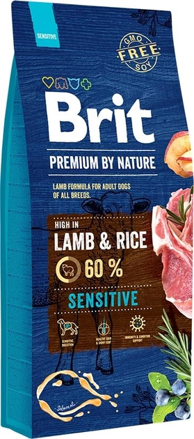 Сухий корм для собак Brit Premium Sensitive Lamb із чутливим травленням зі смаком ягняти 15 кг (8595602526642) - зображення 1