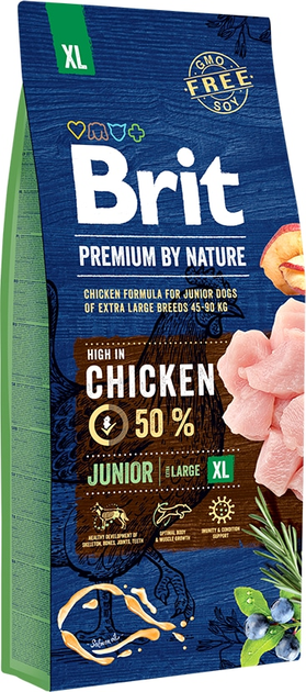 Sucha karma dla szczeniąt ras olbrzymich BRIT Premium Junior XL z kurczakiem 15 kg (8595602526505) - obraz 1