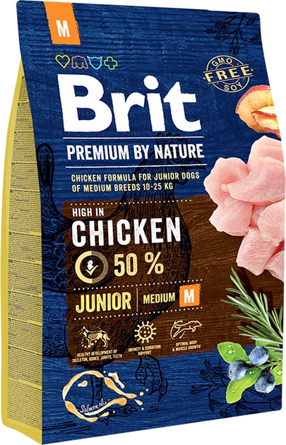 Sucha karma dla szczeniąt i młodych psów średnich ras Brit Premium Junior M o smaku kurczaka 3 kg (8595602526321) - obraz 1