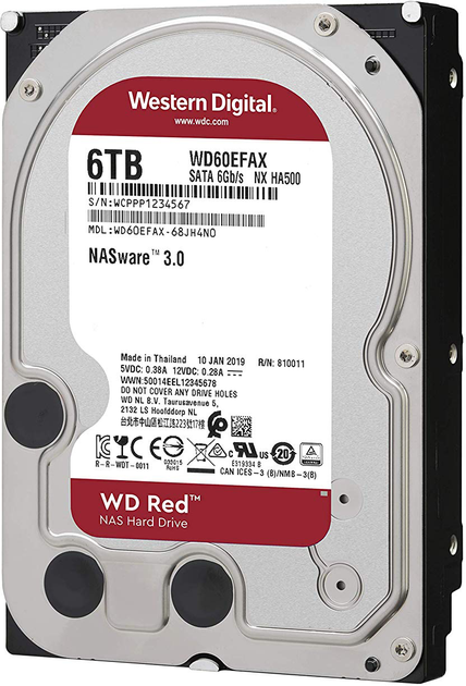 Жорсткий диск Western Digital Red 6TB 5400rpm 256MB WD60EFAX 3.5 SATA III - зображення 2