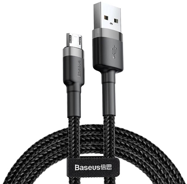 Кабель Baseus Cafule Cable USB for Micro 2.4A 1 м Gray/Black (CAMKLF-BG1) - зображення 1