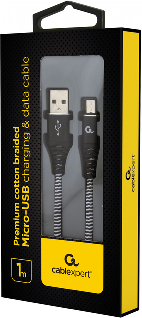 Кабель Cablexpert USB — MicroUSB 1 м Black/White (CC-USB2B-AMmBM-1M-BW) - зображення 2